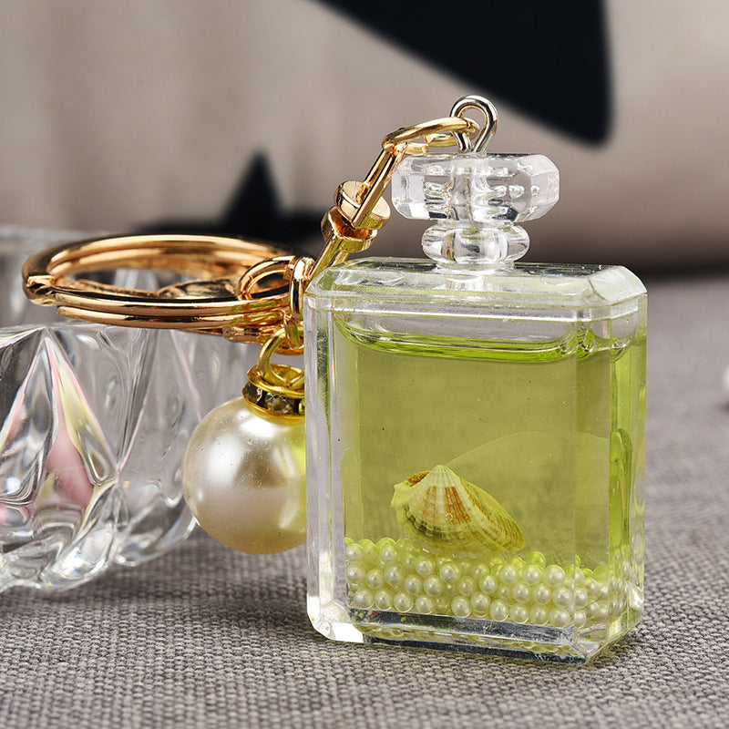 Wholesale Pearl Shell Acrylic Perfume Bottle Key Chain